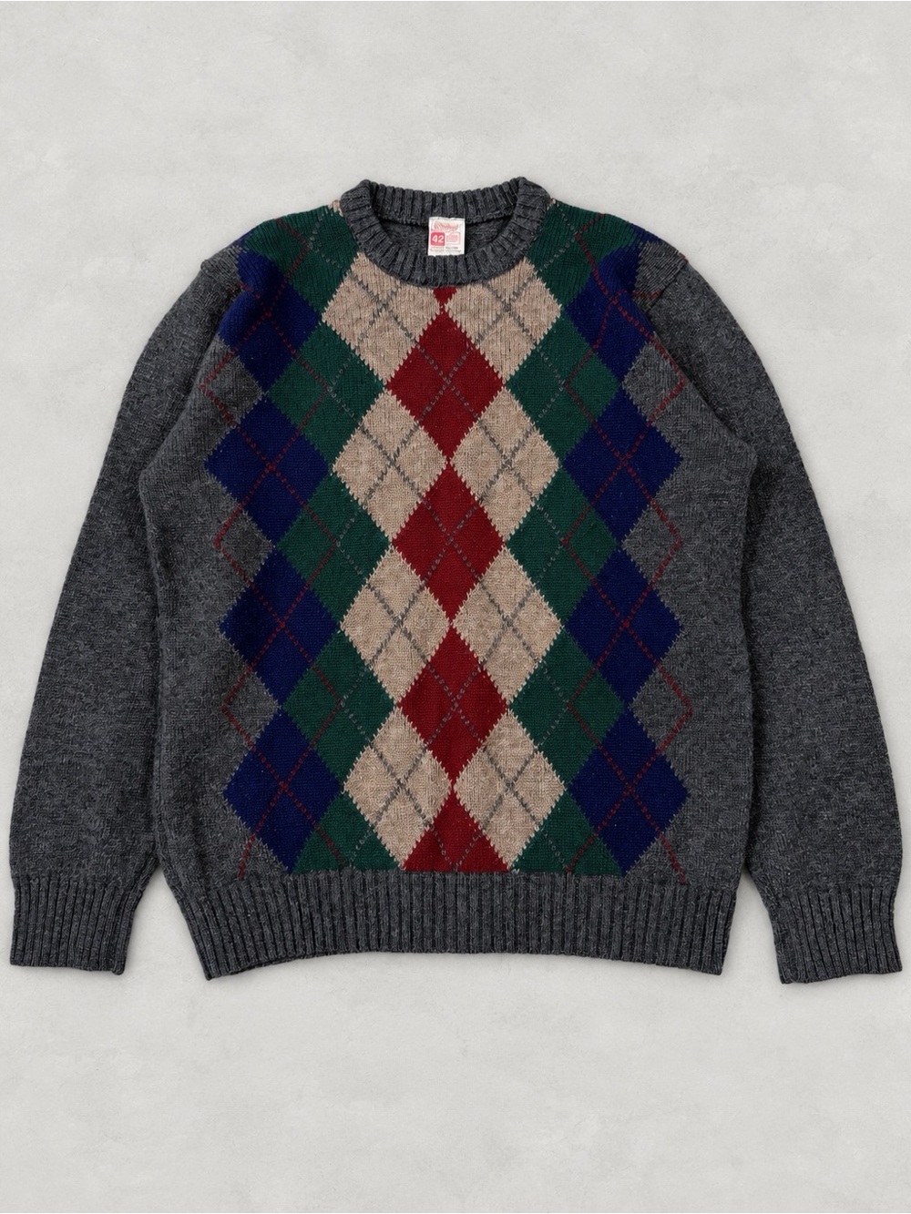 VTG St. Michael Gray Argle 100% Wool Knit Crewneck Sweater LARGE Classic Preppy